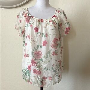Luisa Ricci Ruffled Short Sleeve Blouse with Floral Print. M. Made in Italy.